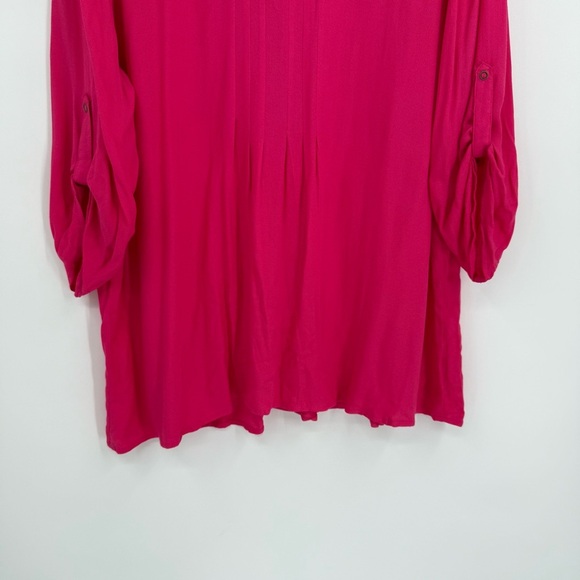 Soft Surroundings Womens Shirt Size 2X Pink Pintuck Collared Rayon Snap Front - Picture 8 of 10